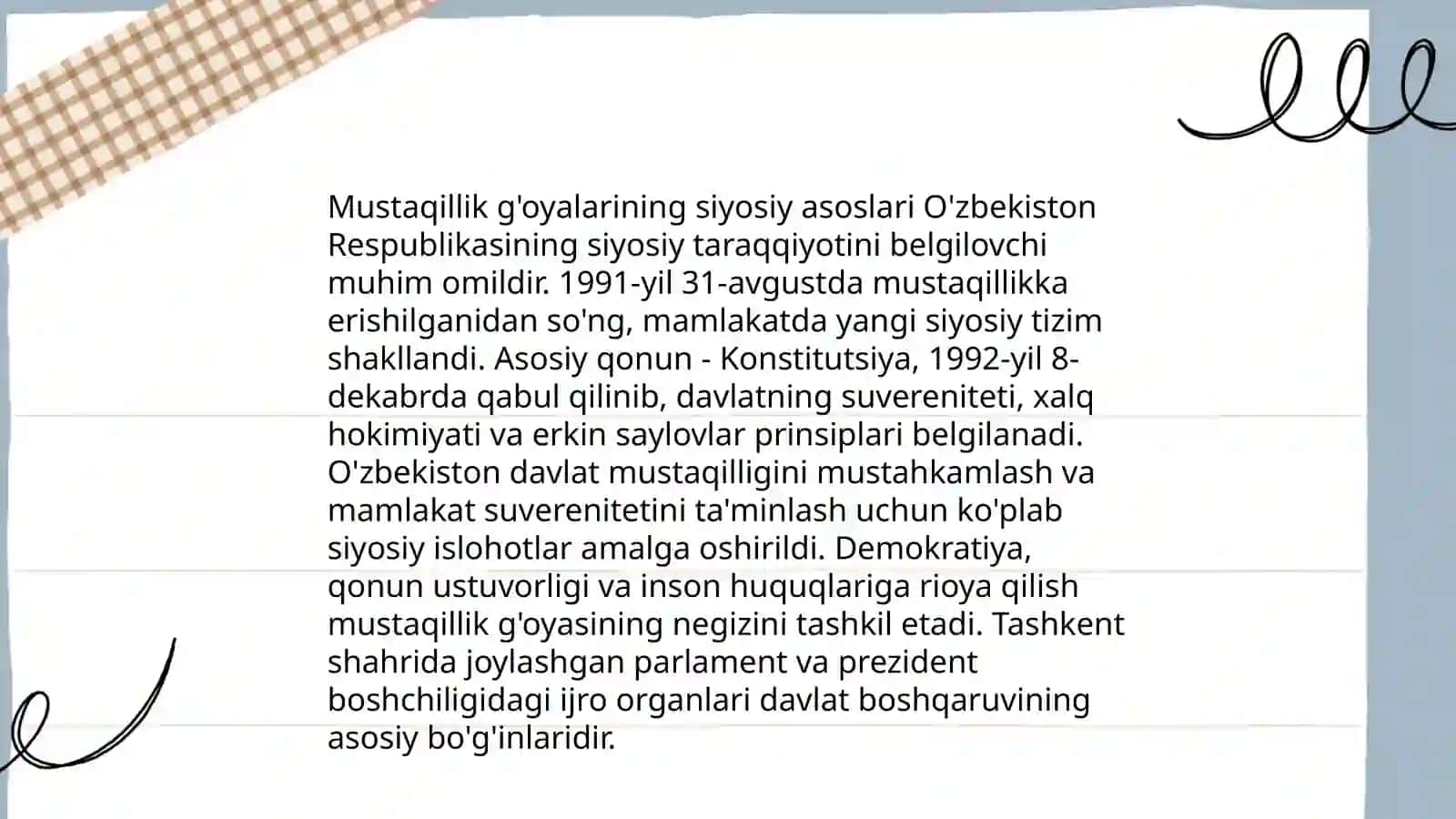 O‘ZBEKISTONDA MUSTAQILLIK G’OYALARINING TARIXIY ASOSLSRI- SIYOSIY, IJTIMOIY-IQTISODIY VA MADANIY HAYOT 4