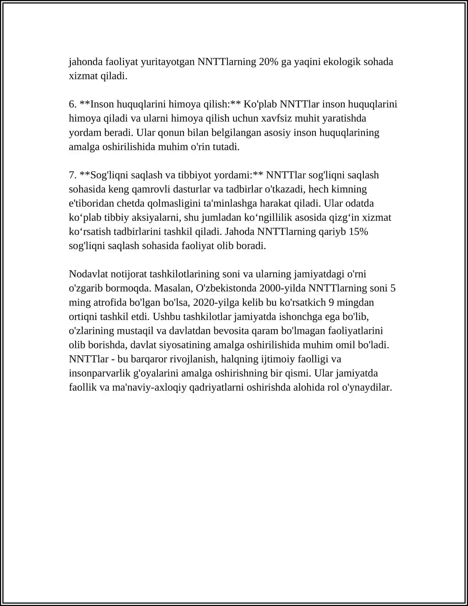 UZBEKISTONDA NODAVLAT NOTIJORAT TASHKILOTLAR VA ULARNING SIYOSIY, IJTIMOIY XAMDA IKTISODIY JARAYONLARDAGI ISHTIROKI 4