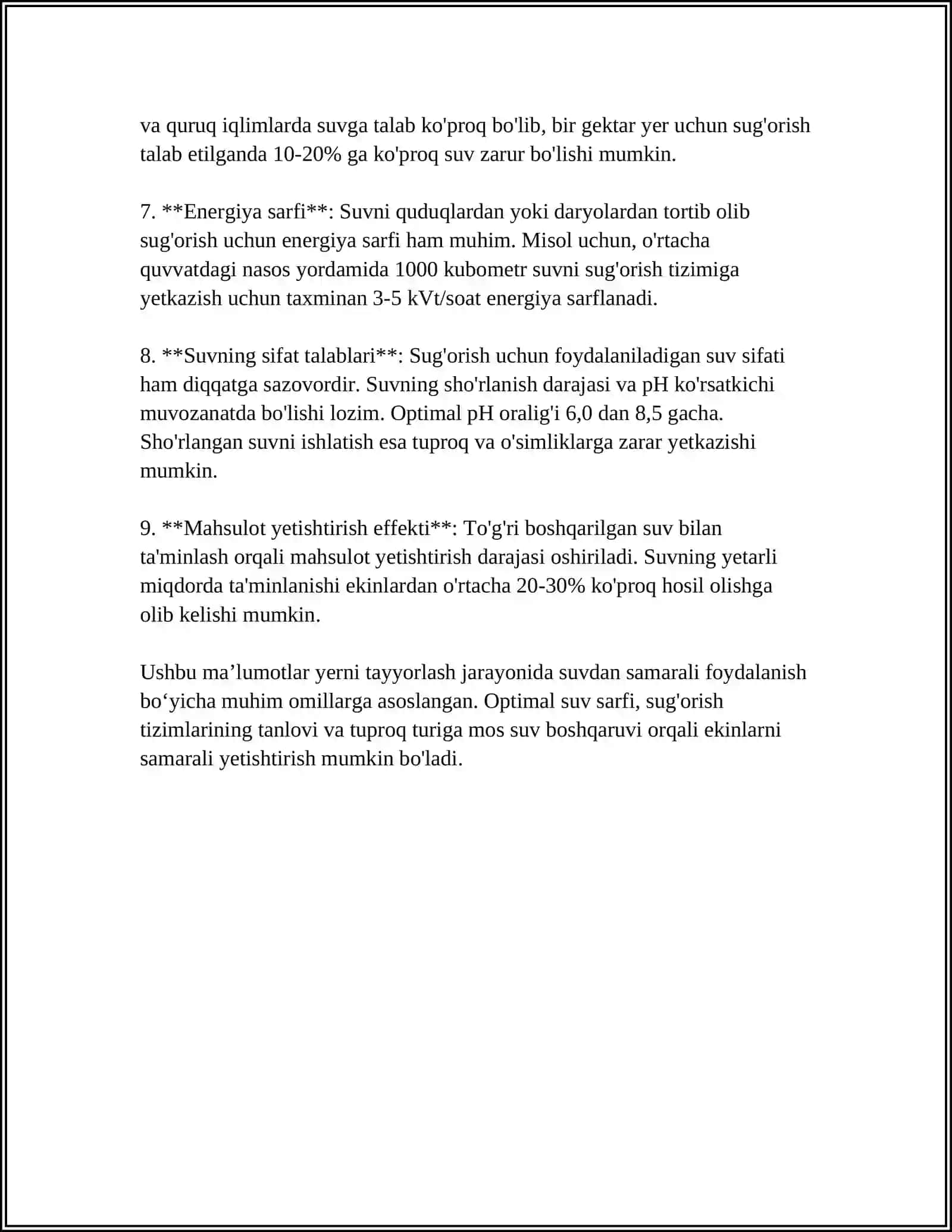 QISHLOQ XO'JALIGIGA MO'LJALLANGAN SUVLARNI TAYYORLASH 4