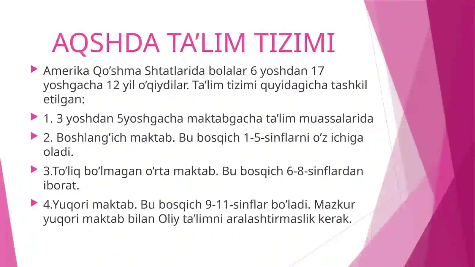 Jahon mamlakatlari ta'lim tizimi 4