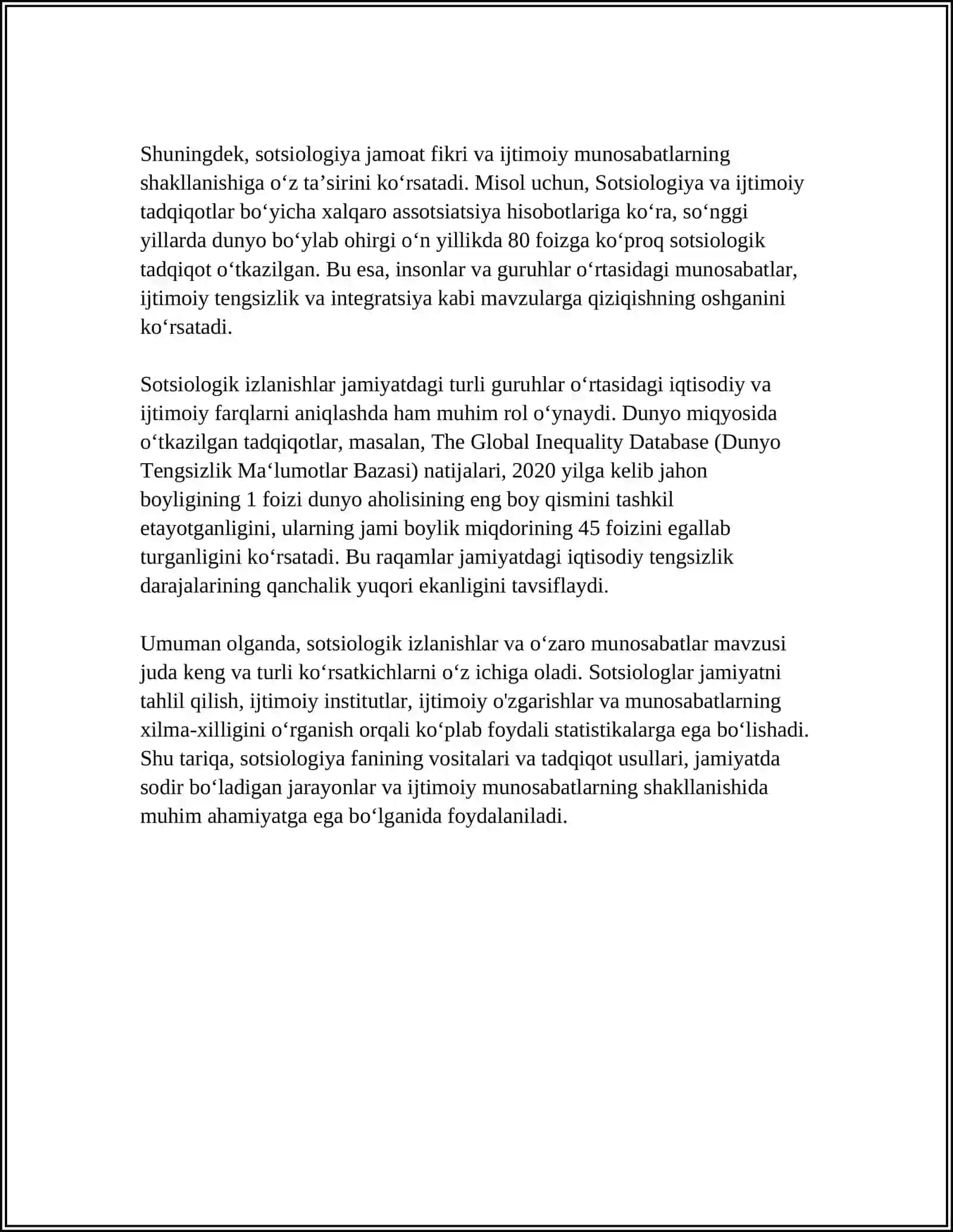 Sotsiologik izlanishlar va o'zaro munosabatlar 4