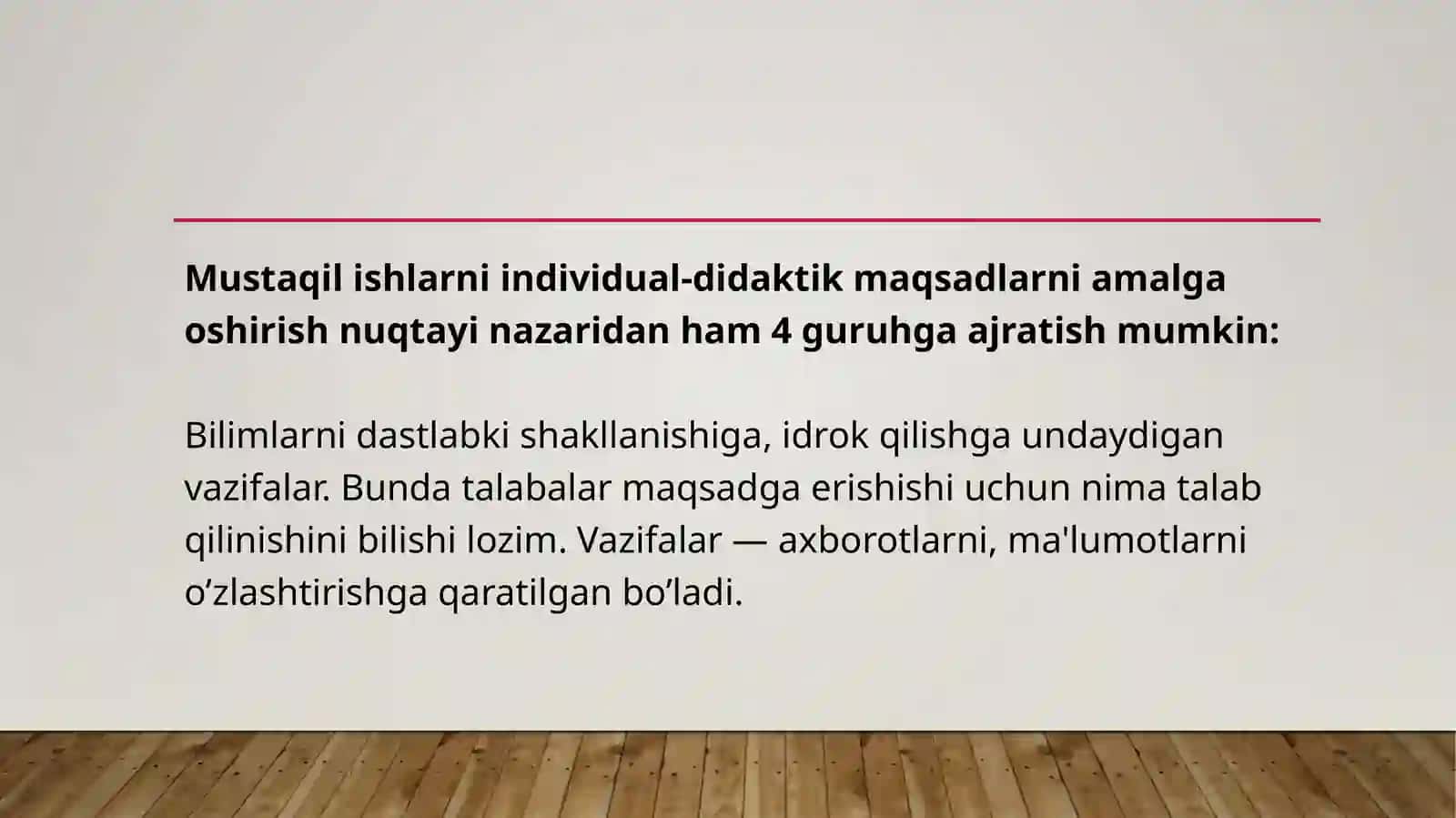 O’quvchilarning mustaqil ishlarini tashkil etish metodlarI 4