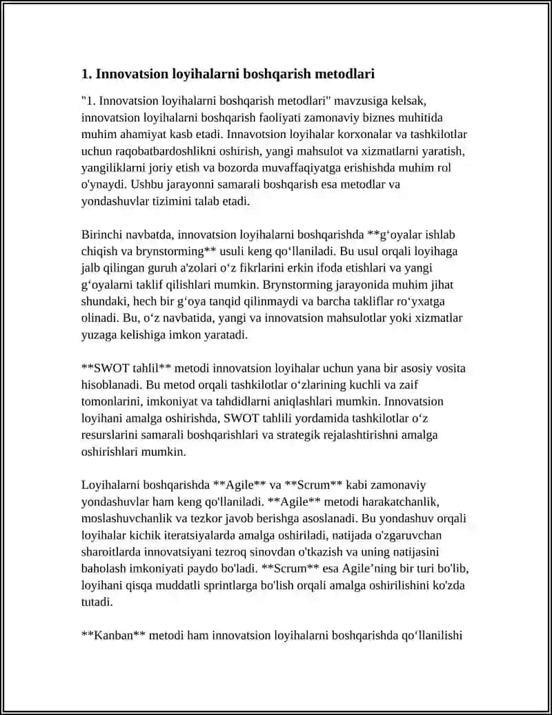 INNOVATSION FAOLIYATNI AMALGA OSHIRISH SHAKLLARI: INNOVATSIYON LOYIHALAR VA DASTURLAR 4