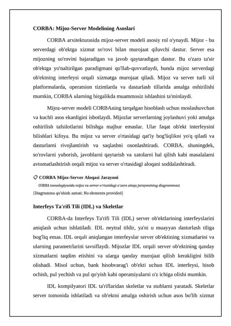 Taqsimlangan ishlov berish tizimlarida CORBA- texnologiyasida mijoz va server munosabati 4