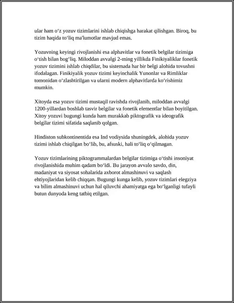 YOZUV TARIXI BÒYICHA MUSTAQIL ISH TAYYIRLASH 10TA LIST BÒLSIN 4