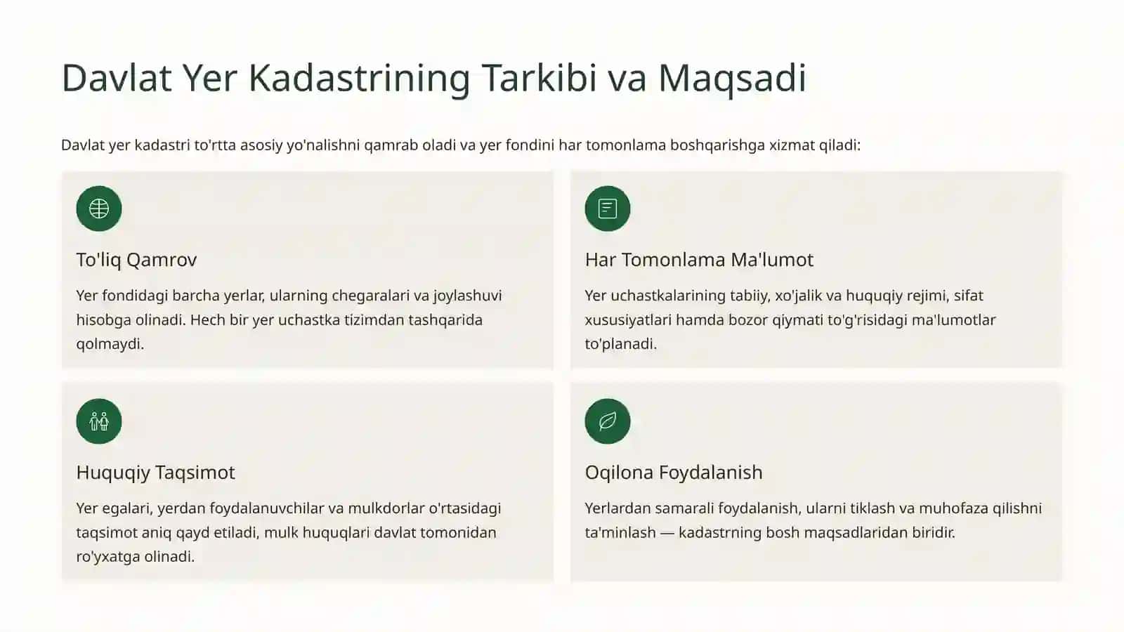 O'zbekiston Respublikasi Yer Fondi Davlat Yer Kadastrining Ob'yekti Sifatida 4