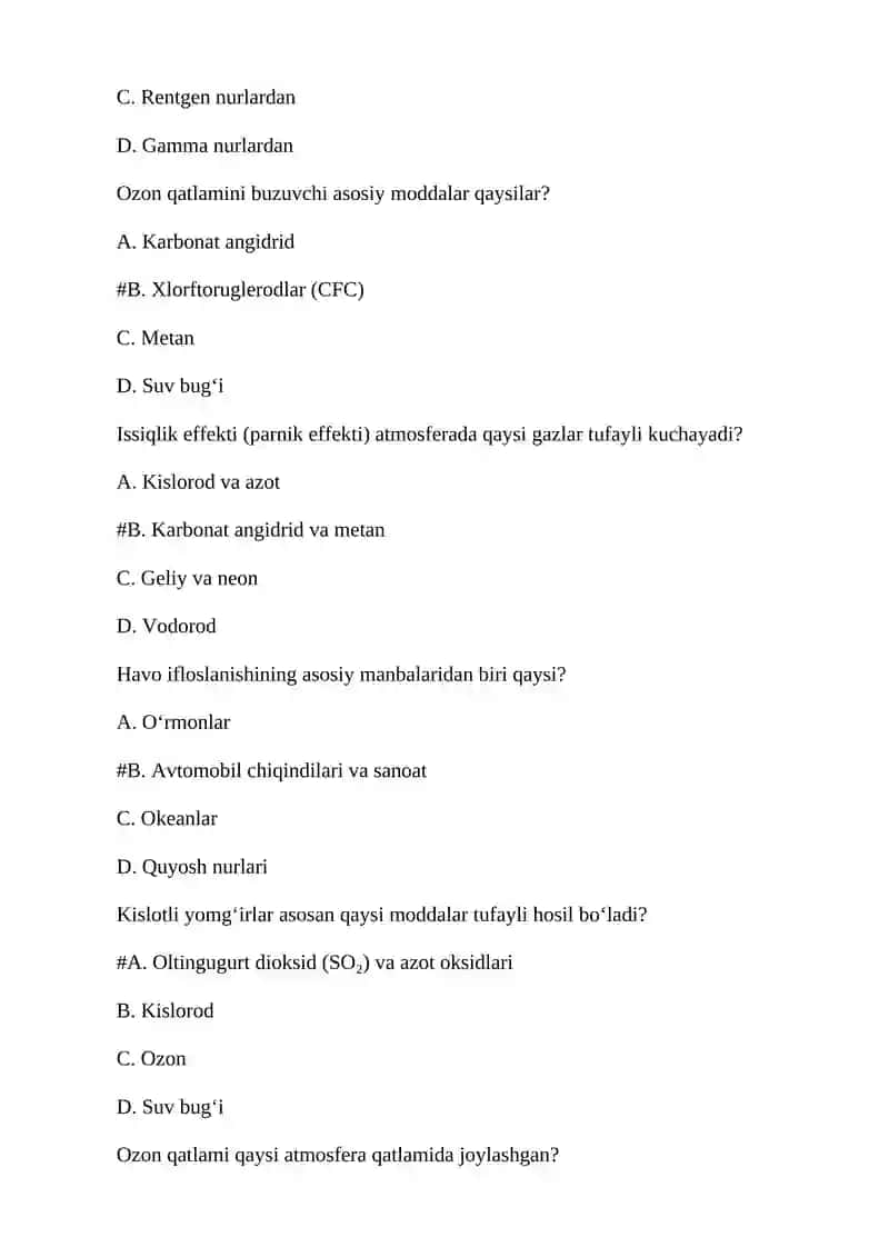 Atrof-muhit muhofazasi yakuniy nazorat test 290#. 4
