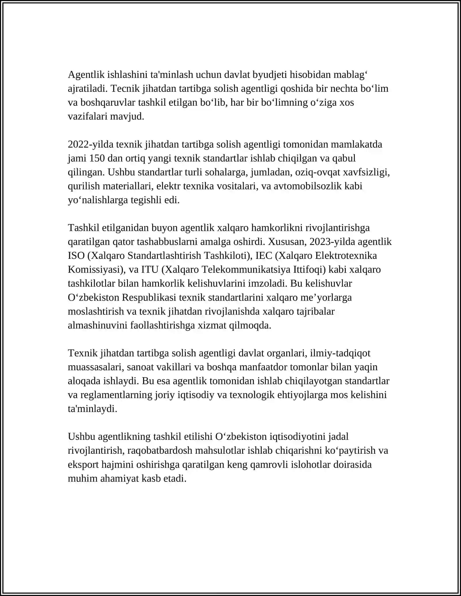TEXNIK JIHATDAN TARTIBGA SOLISH AGENTLIGINING FAOLIYATI 4