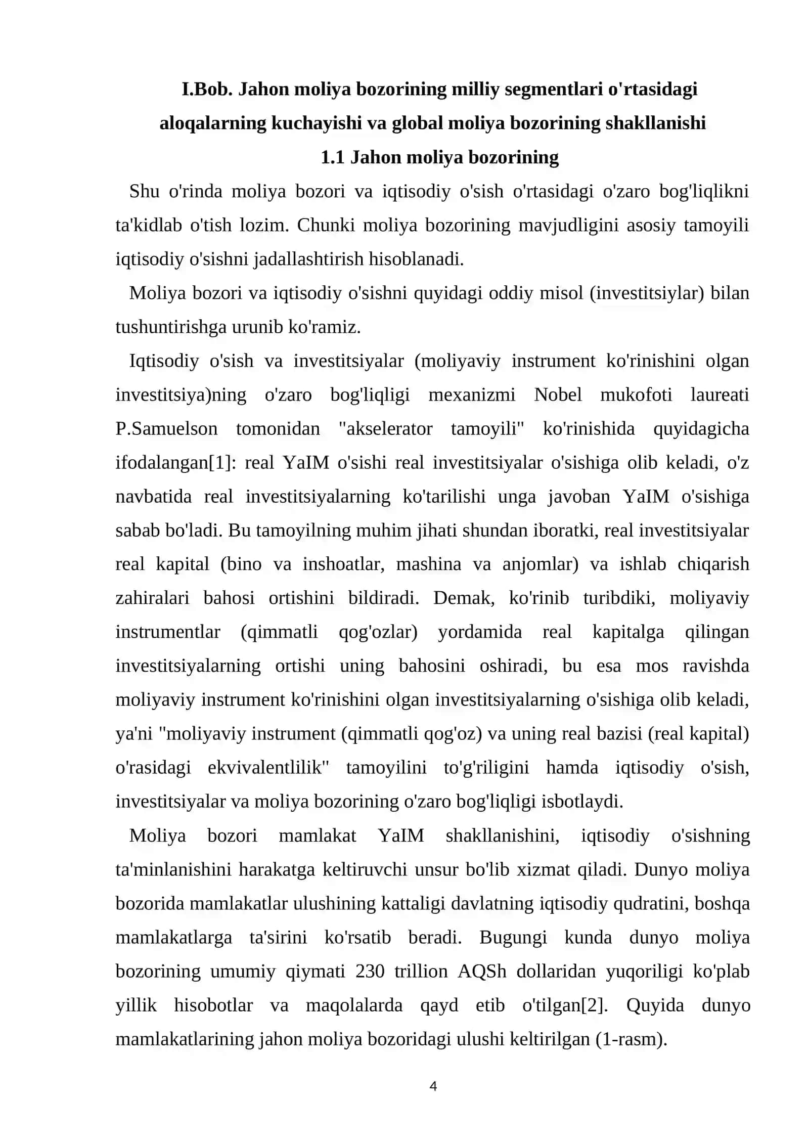 Jahon moliya bozorining milliy segmentlari o'rtasidagi aloqalarning kuchayishi va global moliya bozorining shakllanishi 4