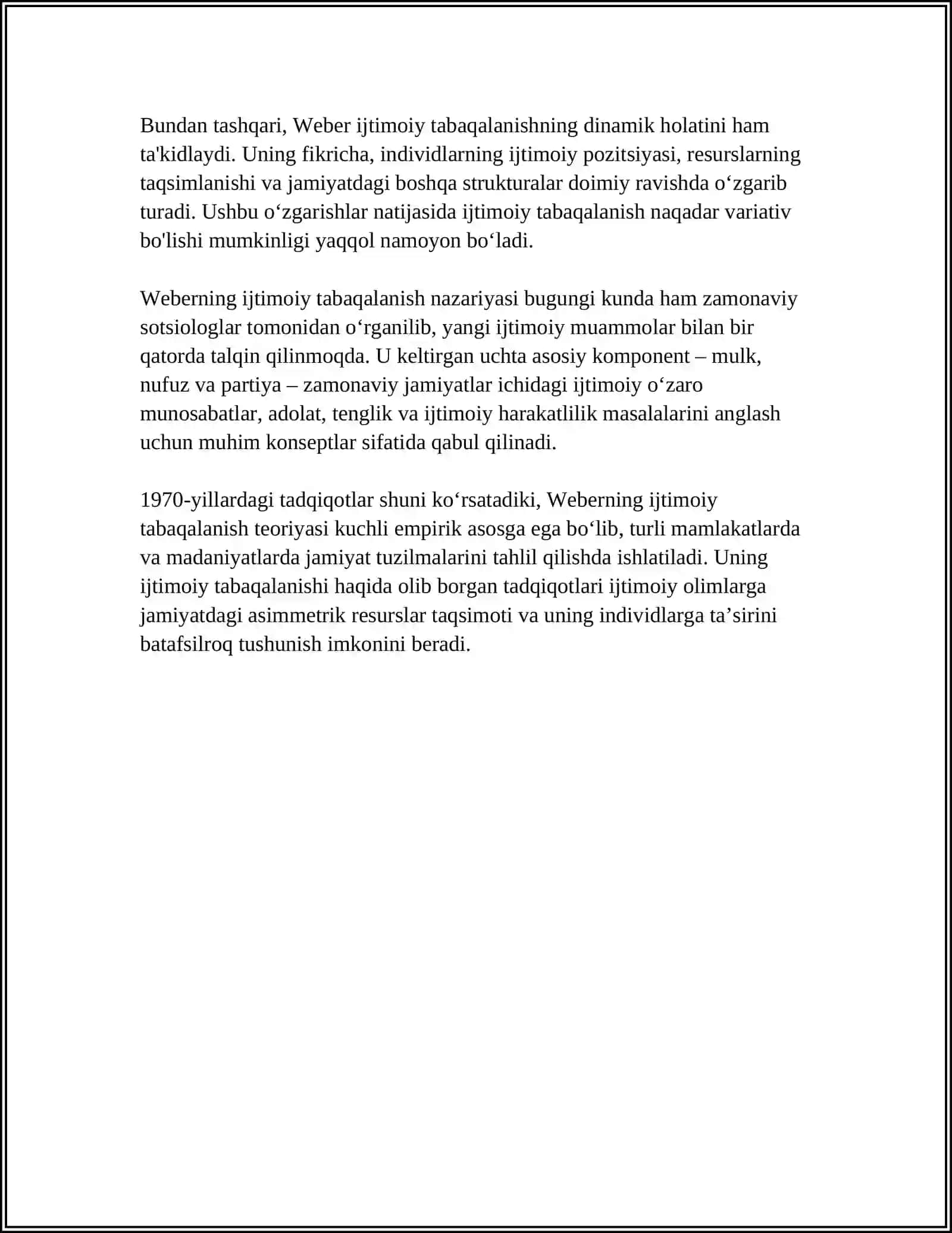 M.VEBER, P.SOROKIN, P.BURDYENING IJTIMOIY VA SIYOSIY TABAQALANISH NAZARIYALARI 4