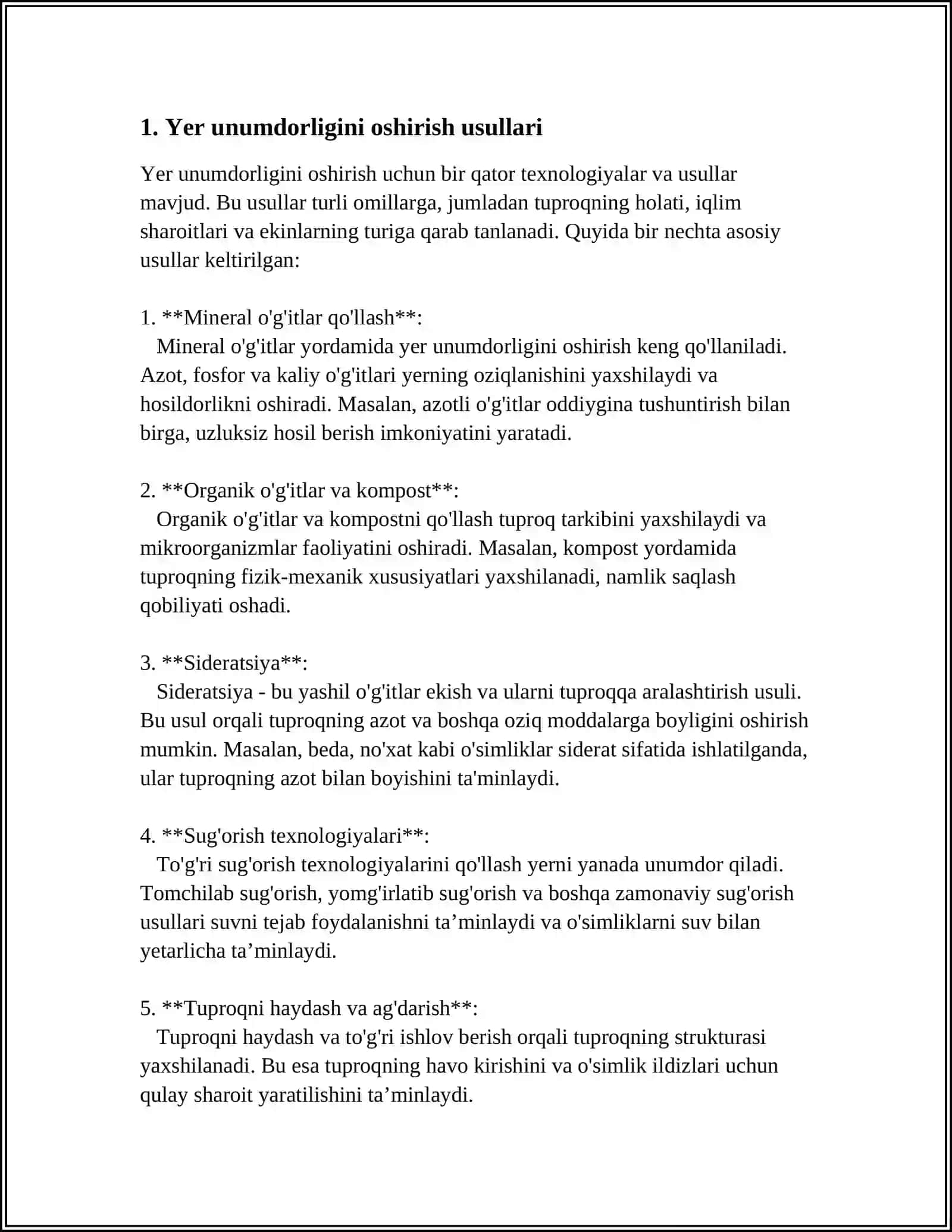Yer unumdorligini oshirish usullari 4