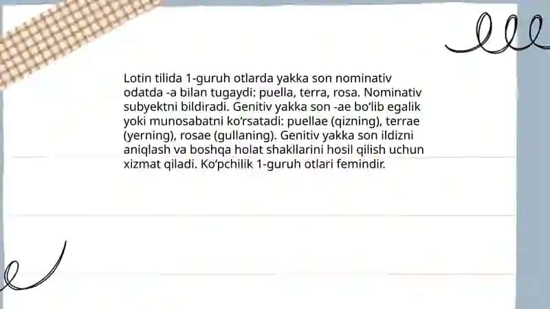 Lotin tilida ot grammatik kategoriyalari 1-guruhda turlanuvchi otlar 4