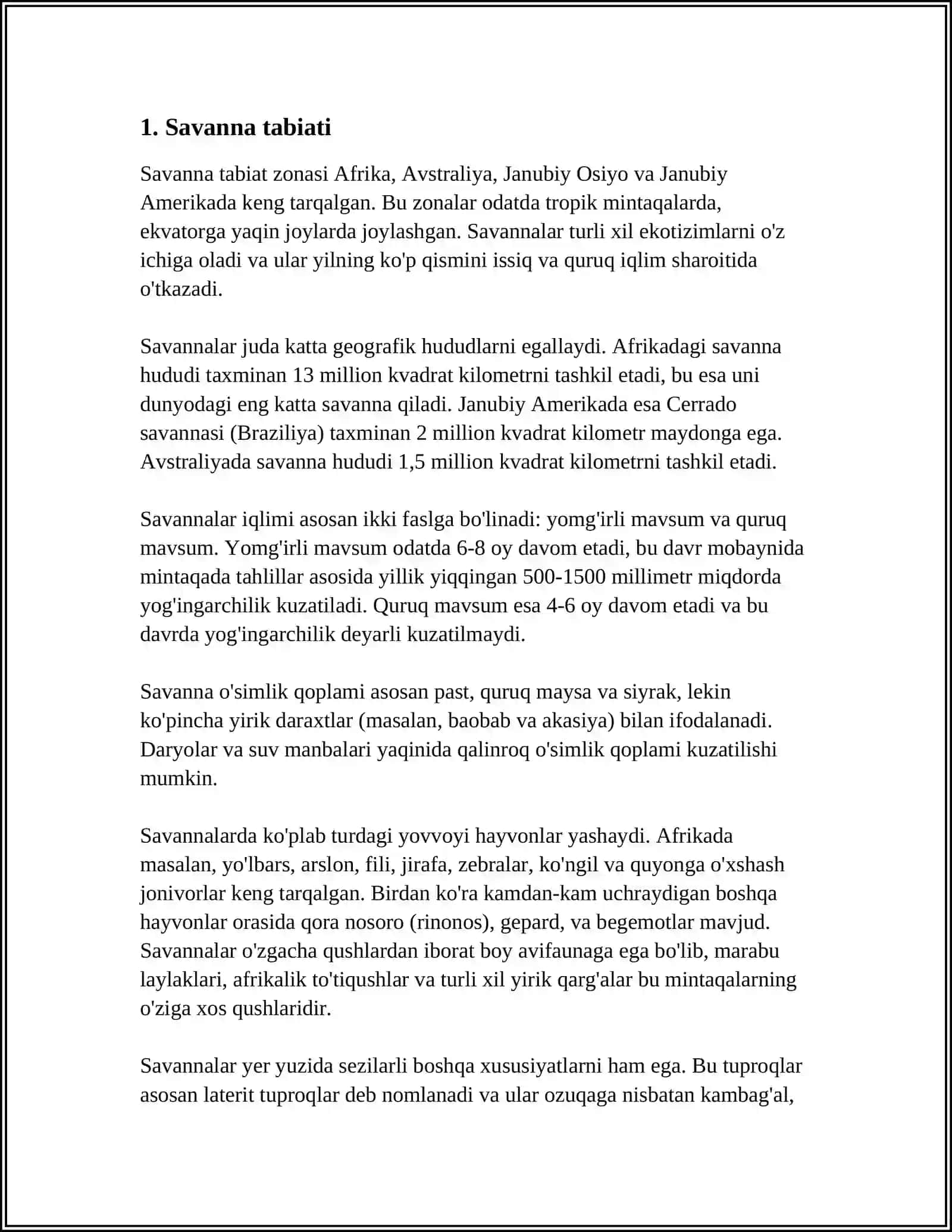 AFRIKA MATERIGI TABIAT MINTAQALARI: TUPROQ OʻSIMLIK VA HAYVONOT DUNYOSI 4