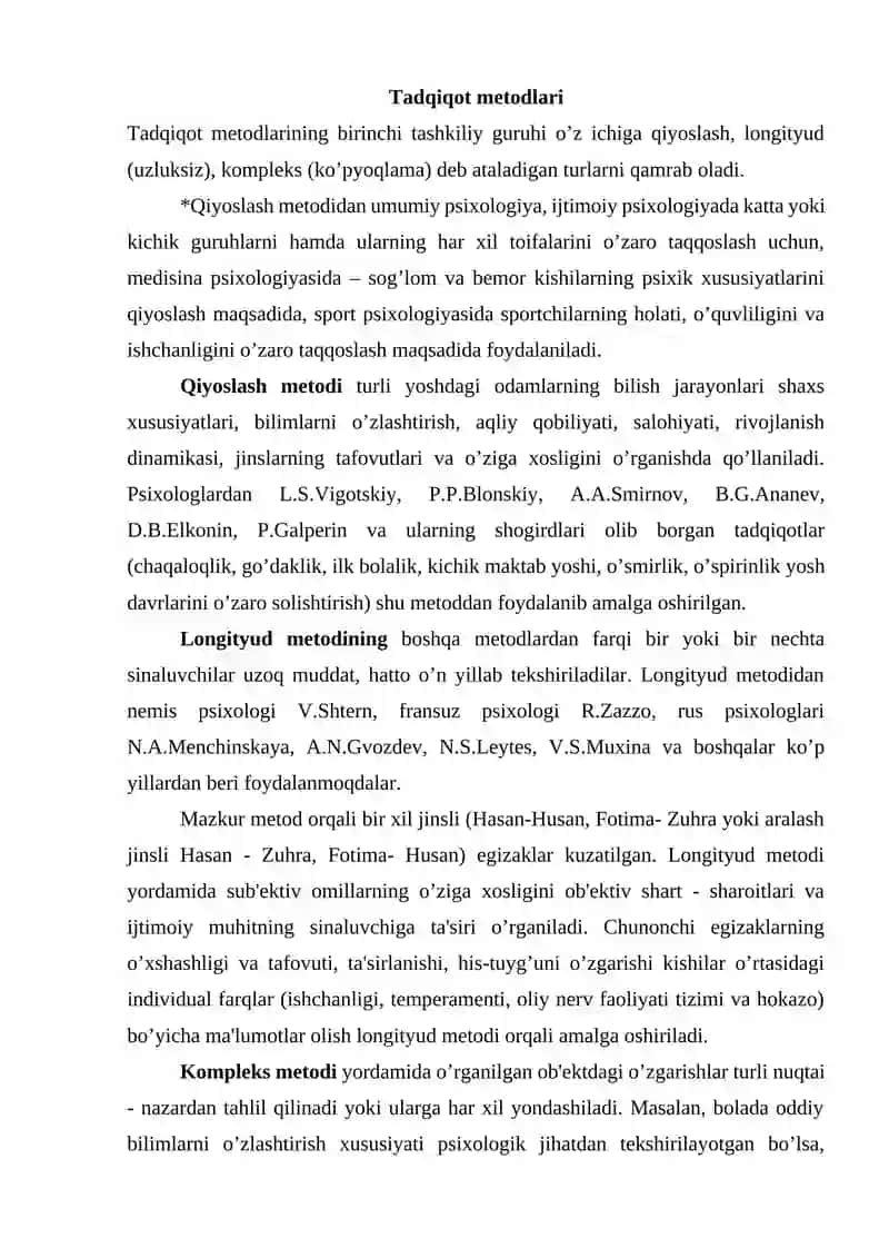 INSON FAOLIYATI MAHSULINI TAHLIL QILISH PSIXOLOGIYANING METODLARI SIFATIDA 4