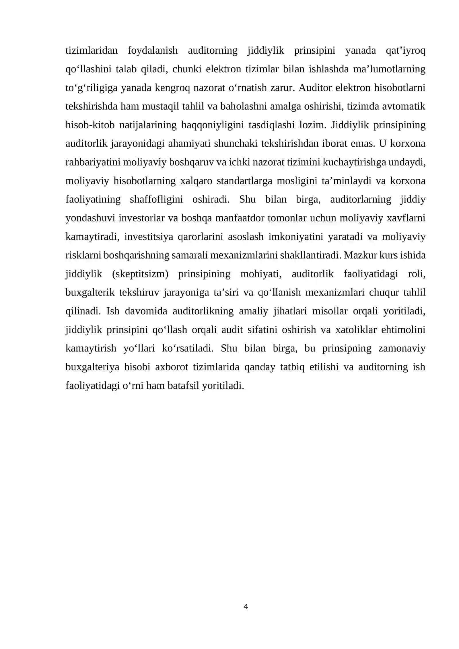 Auditda jiddiylik (skeptitsizm) prinsipining qo‘llanishi va buxgalterik tekshiruvdagi ahamiyati 4