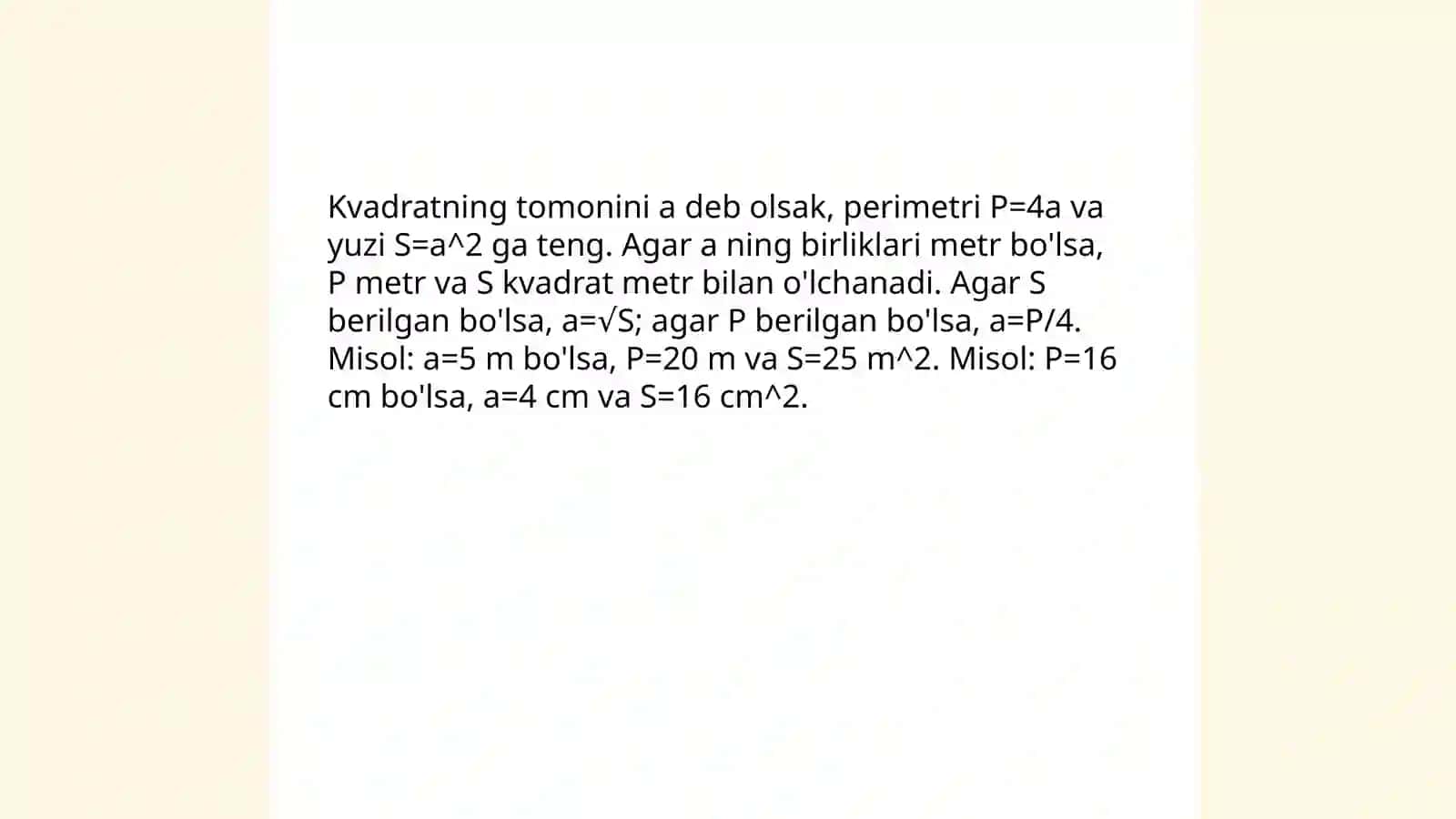 Yuza va perimetr 4