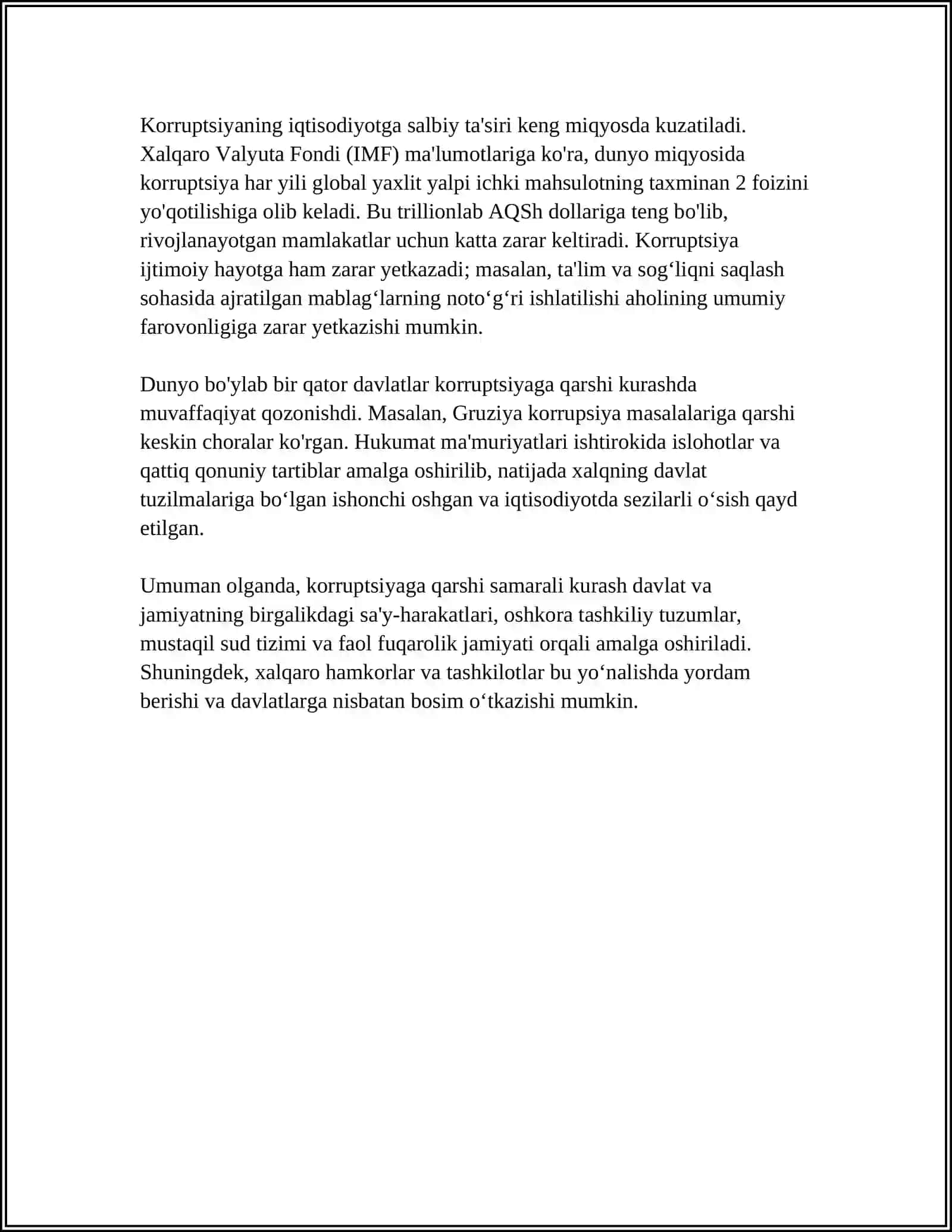 Mavzu: KORRUPSIYANING MOHIYATI VA KELIB CHIQISH SABABLARI 4