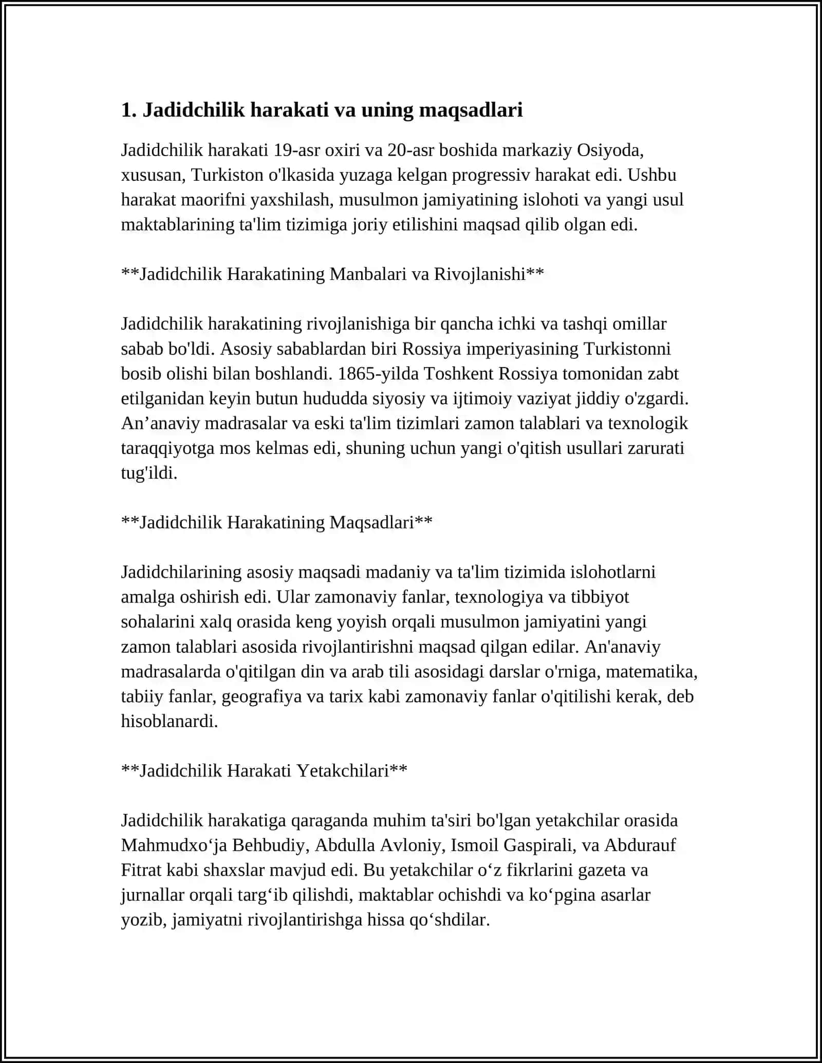 JADID MARI'FATPARVARLARNING ÕLKA IJTIMOIY MANAVIY HAYOTIDA TUTGAN ÕRNI (MAHMUDXÕJA BEHBUDIY) 4