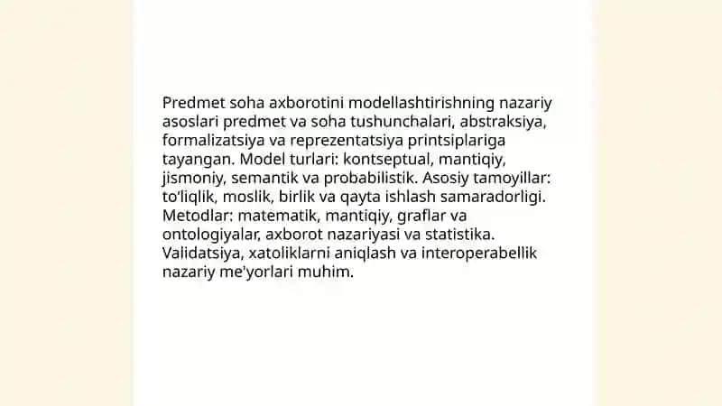 Predmet soha axborotini modellashtirish asoslari 4