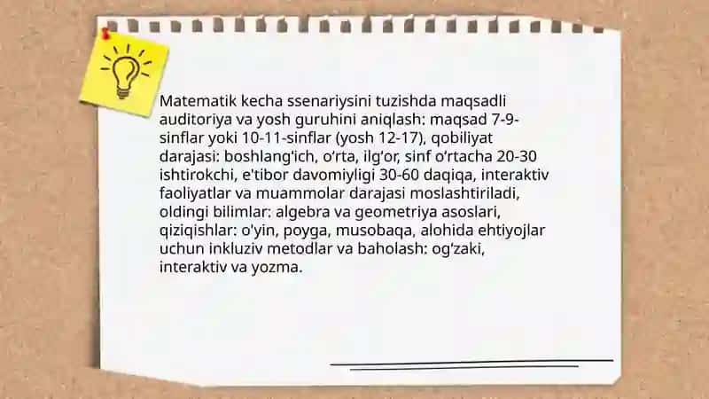 Matematik kecha ssenariysini tuzish 4