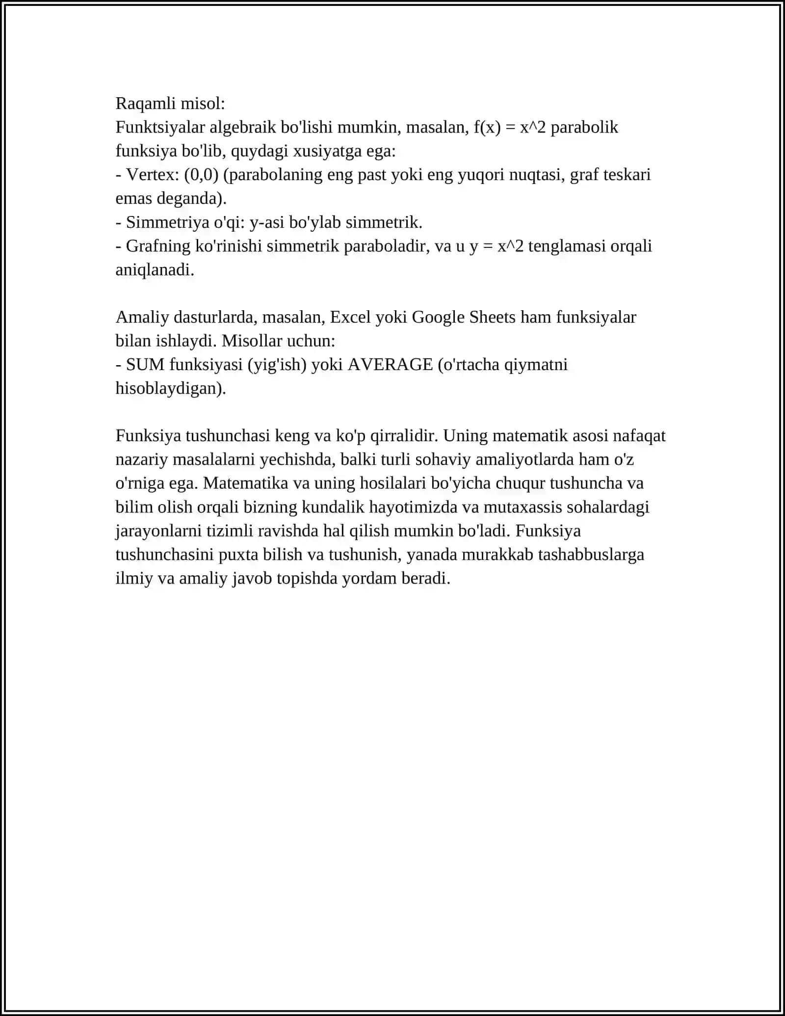 MUSTAQIL ISH Mavzu: FUNKSYA LIMITI VA UZLUKSZLIGI 4