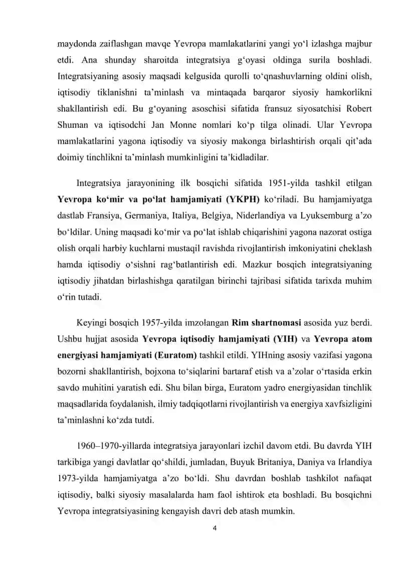 Yevropa Ittifoqi doirasidagi integratsion jarayonlarning rivojlanish tendensiyalari 4