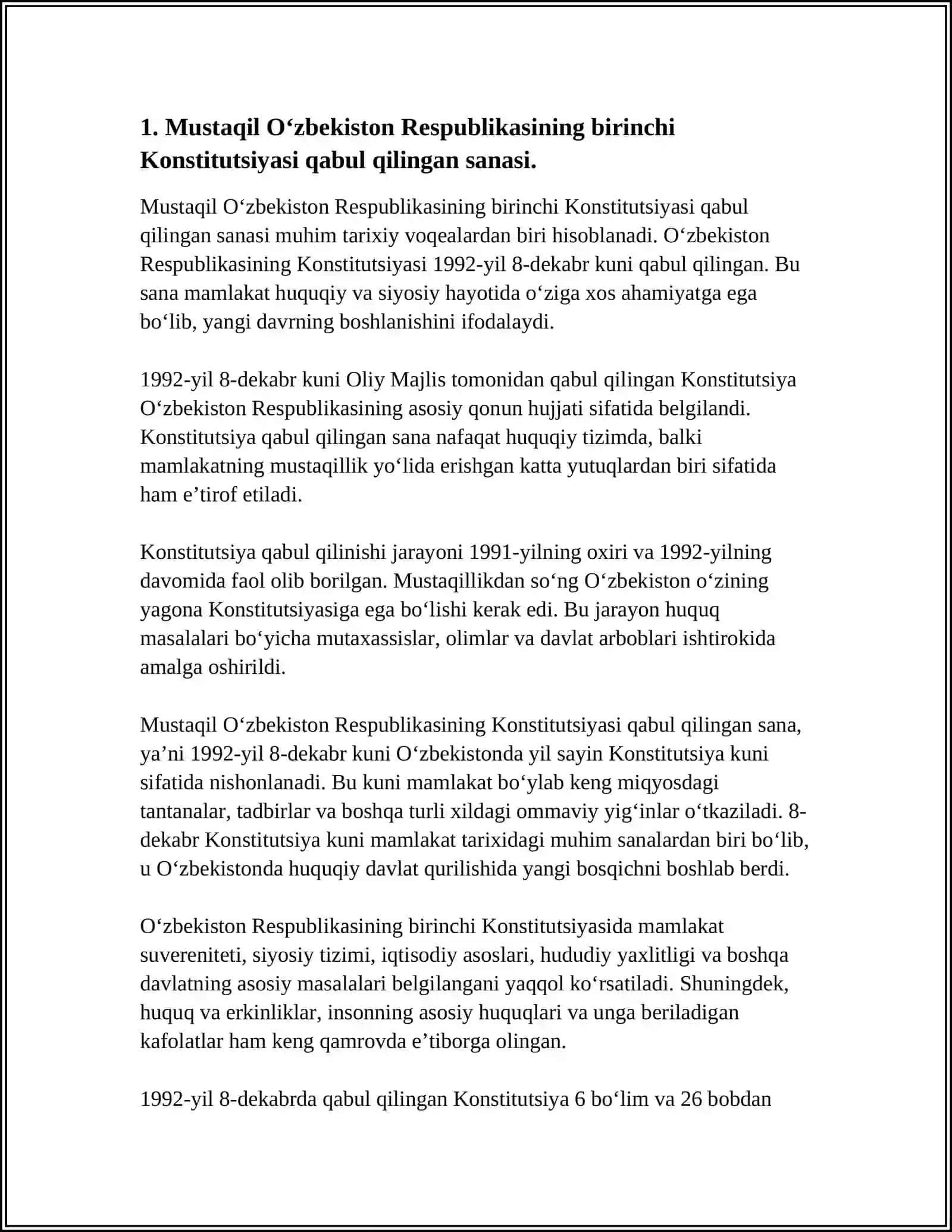 MUSTAQIL OʻZBEKISTON RESPUBLIKASI BIRINCHI KONSTITUTSIYASI VA UNING OʻZIGA XOS JIHATLARI 4