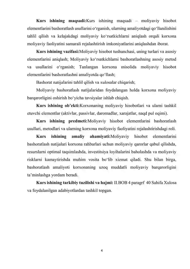 MOLIYAVIY HISOBOT ELEMENTLARINI BASHORATLASH. 4