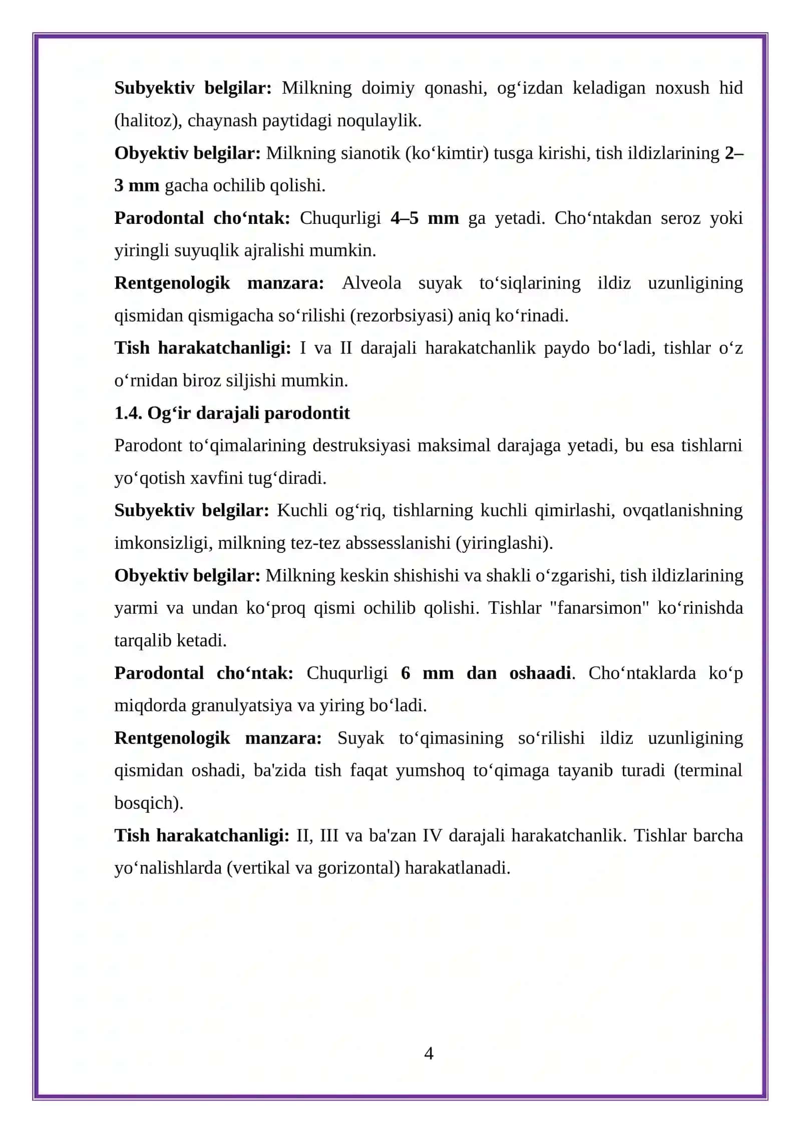 Parodontitning klinik shakllari va kasallik tarixi 4