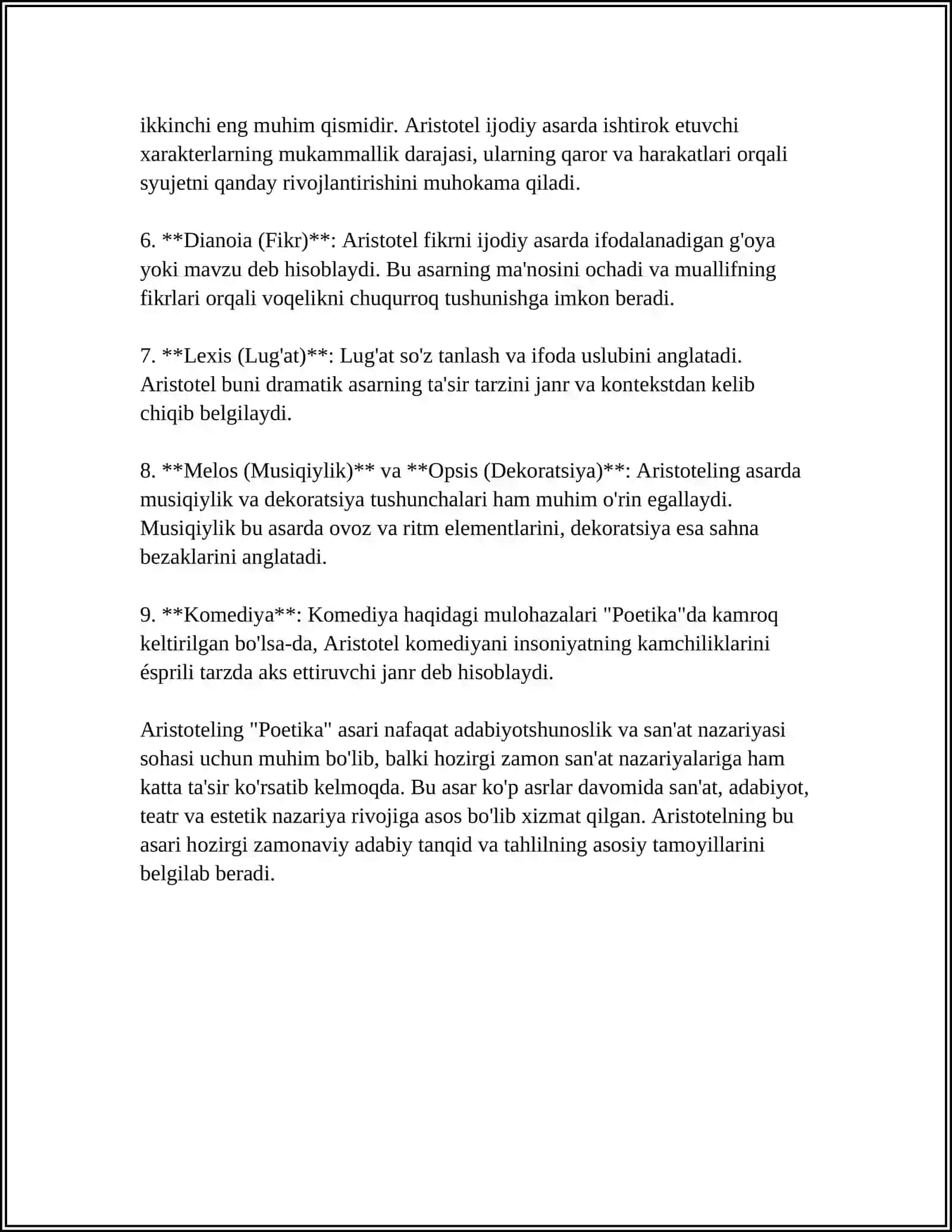 Aristoteling “Poetika” asaridagi asosiy tushunchalar 4
