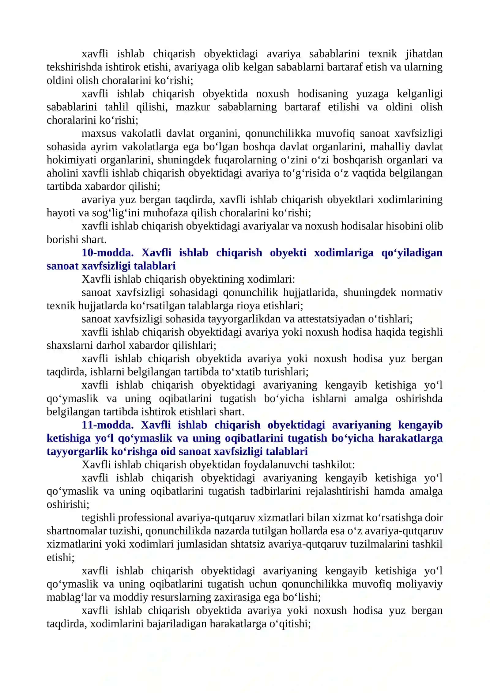 Xavfli ishlab chiqarish obyektlarining sanoat xavfsizligi to'g'risida Qonunchilik 4