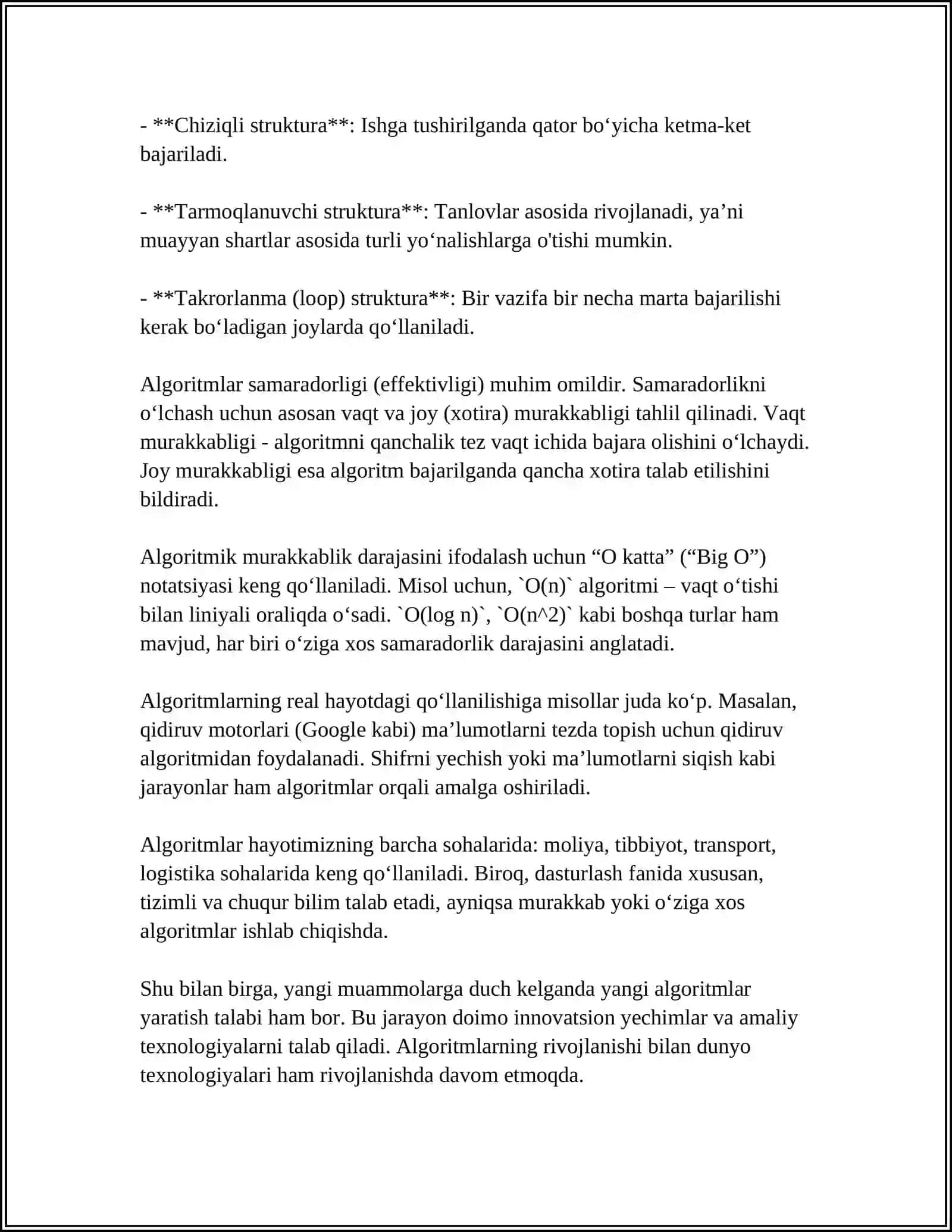 ALGORITMLASH USULLARI.TIBBIY-BIOLOGIK MASALALARNI YECHISH ALGORITMINI YARATISH. TIBBIY-BIOLOGIK MASALALARNI YECHISH ALGORITMLARINI MATEMATIK MODELLASHTIRISH 4