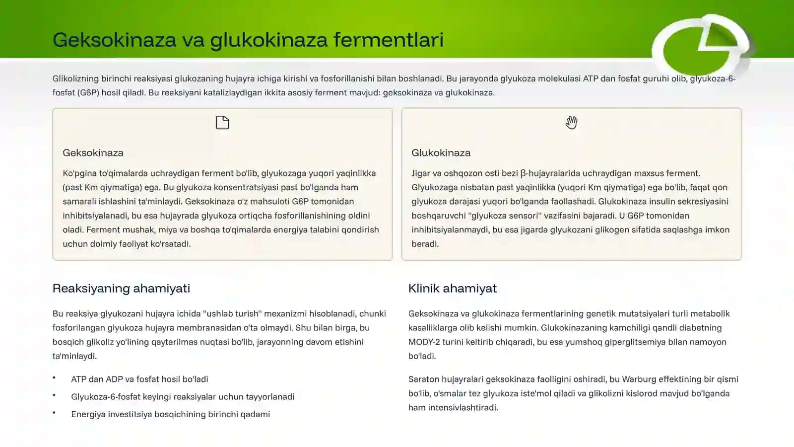 Glikolizning ayrim reaksiyalari metabolitik jarayonlarning asosiy yo'llari 4