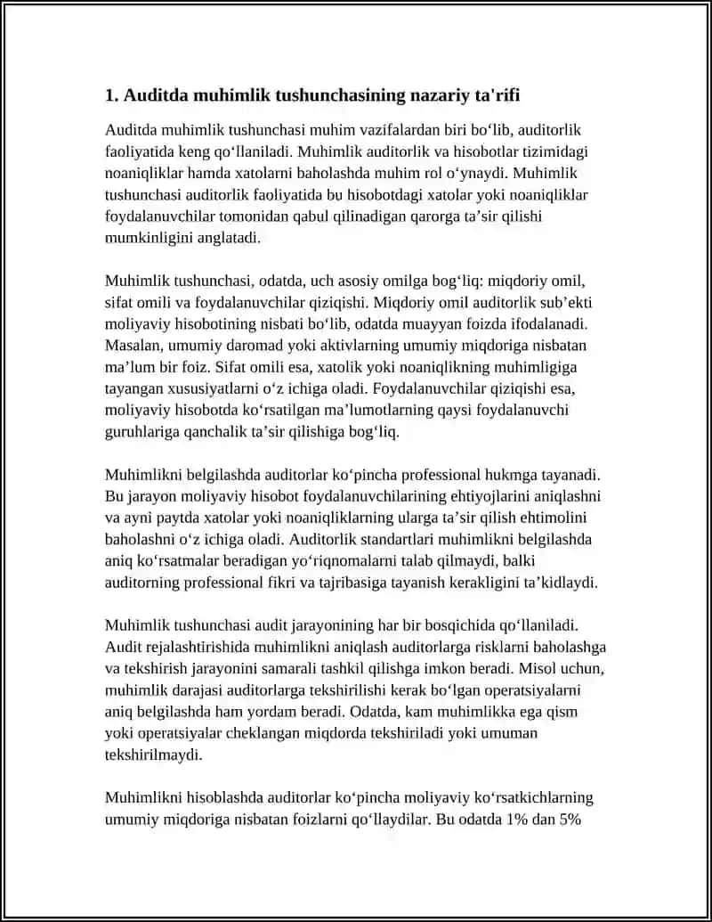 Auditda Muhimlik Tushunchasi va Auditorlik Tavakkalchiligi 4