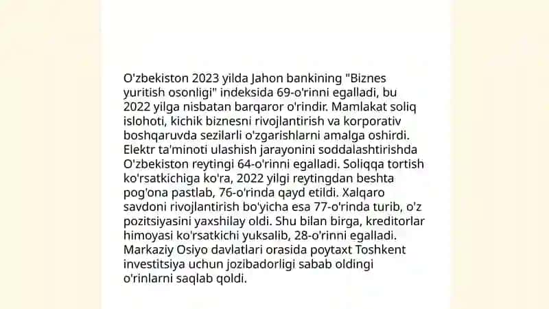 Yangi O'zbekiston ijtimoiy-siyosiy, iqtisodiy va madaniy hayotida ro'y berayotgan o'zgarishlarning salqaro reyting va indekslarda aks etishi 4