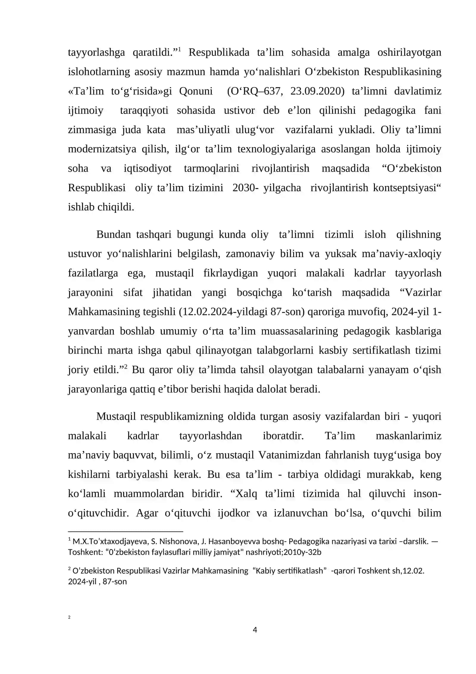 PEDAGOGIKA OLIY TA’LIM MUSSASALARIDA TALABALARNING KASBIY SIFATLARINI RIVOJLANTIRISH. 4