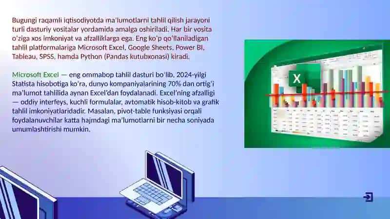 Ma’lumotlarni tahlil qilish vositalari. Excel xususiyatlarini taqqoslash 4