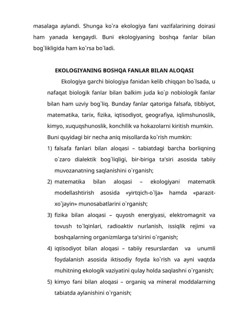 Ekologiya fani va uning bo’limlari 4
