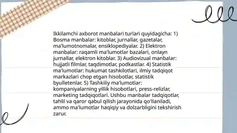 Birlamchi va ikkilamchi axborot manbalarini tanqidiy tahlil qilish 4