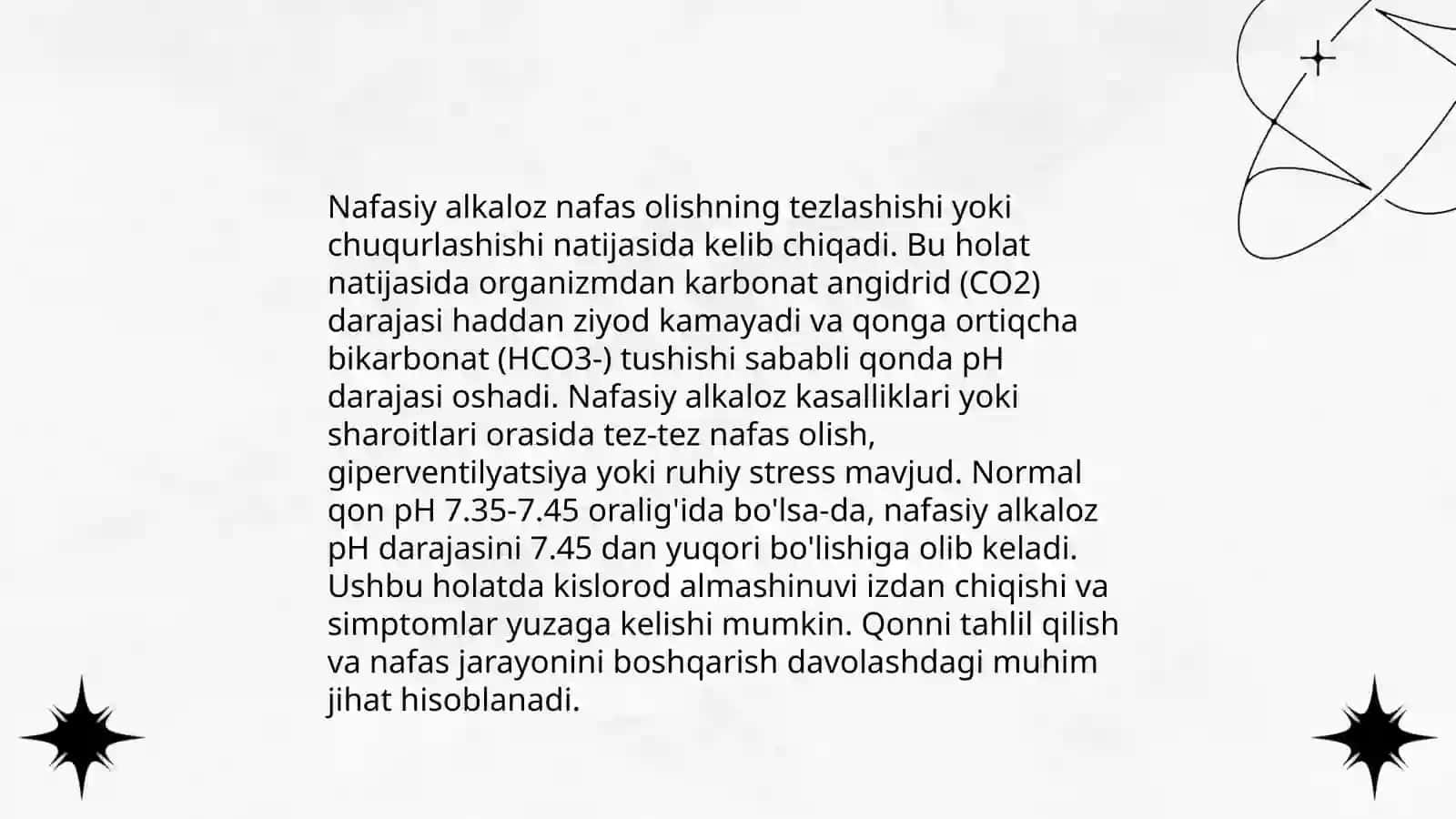 Nafas va metabolik atsidoz va alkalozlarni kelib chiqishi, biokimyoviy tashxisi 4