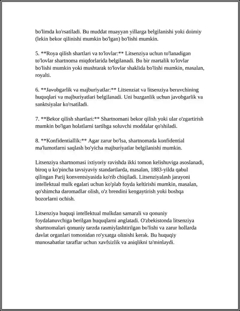 LITSENZIYA SHARTNOMASI TUSHUNCHASI VA TURLARI 4