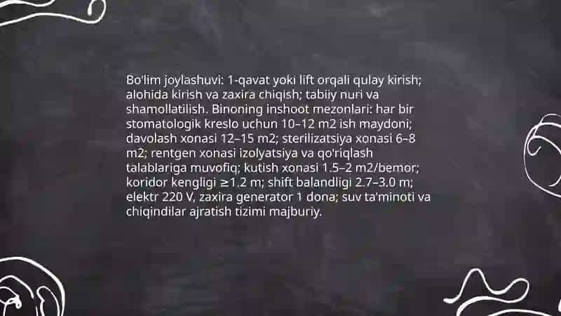 Terapevtik stomatologiya boʻlimini tashkil etish va unga qoʻyiladigan talablar 4