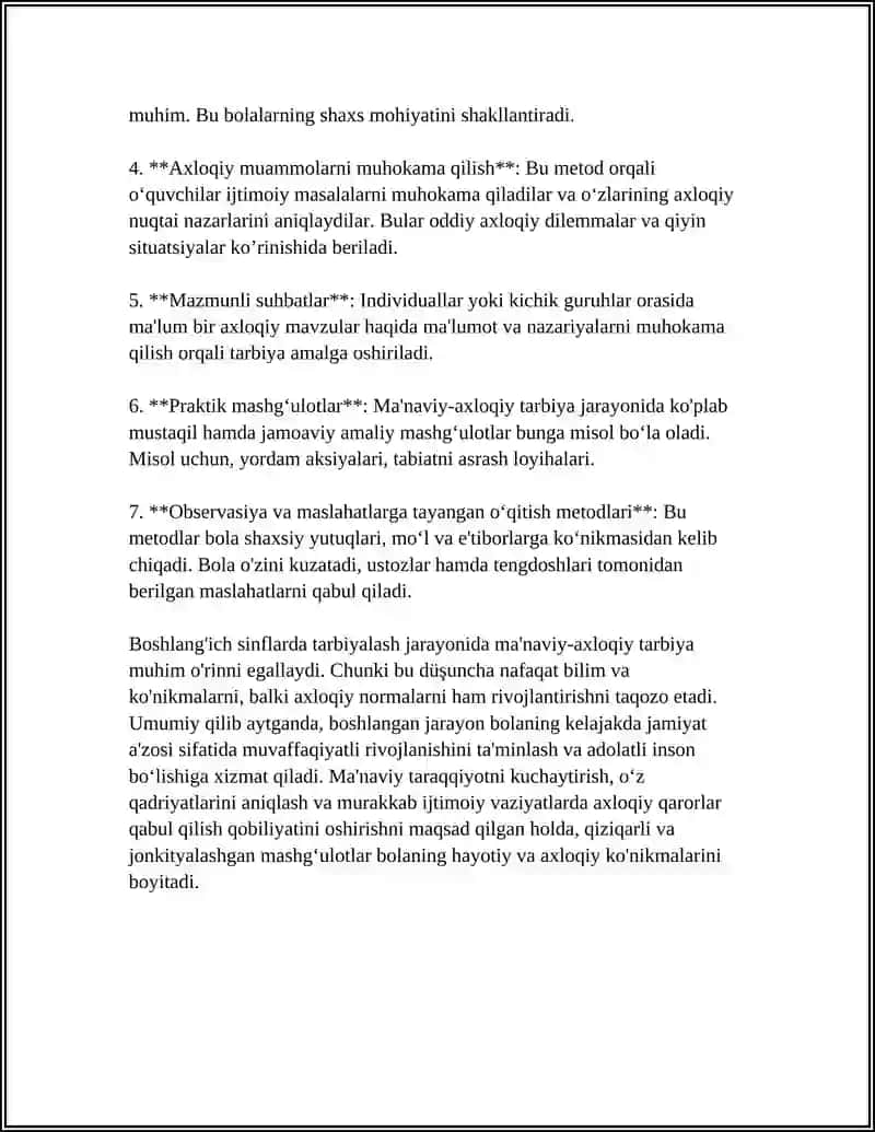 BOSHLANG'ICH SINFLARDA TARBIYA TURLARI VA METODLARI 4