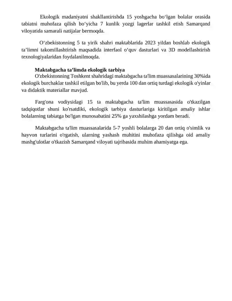 Ekologik tarbiyaning ahamiyati va ekologik madaniyatni ta'minlash usullari 4