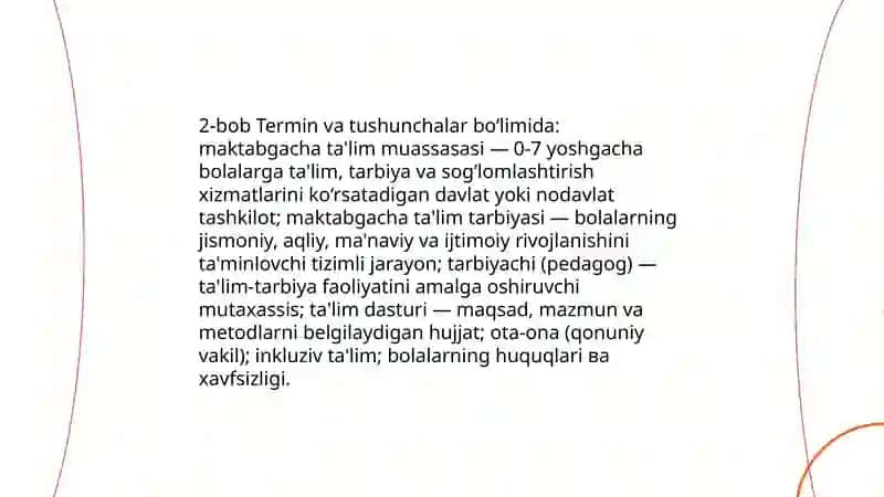 O'zbekiston Respublikasi "Maktabgacha ta'lim tarbiya to'g'risida"gi Qonuni 4