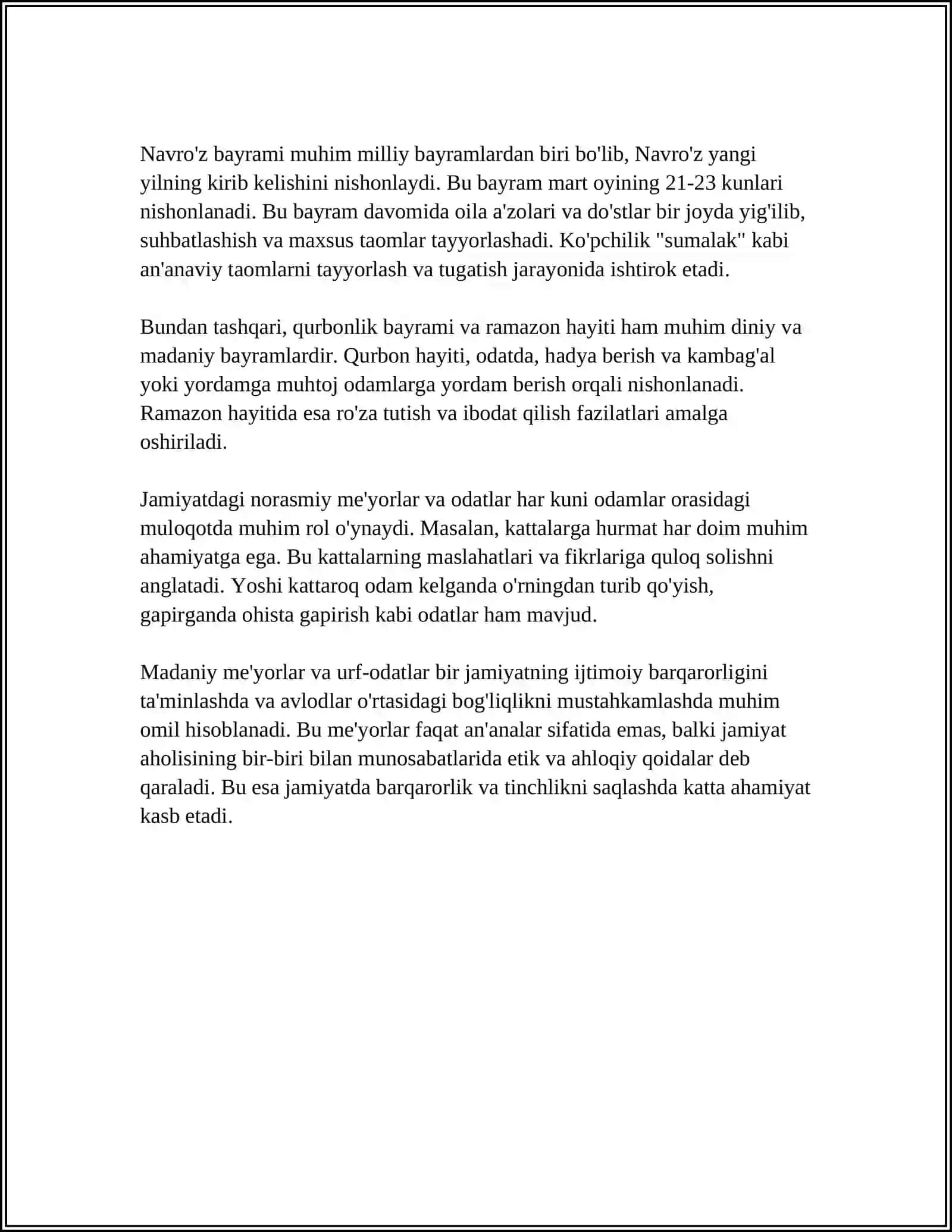 DUNYO XALQLARI MADANIYATIDAGI UMUMIYLIK VA FARQLAR MAVZUSIDA 4