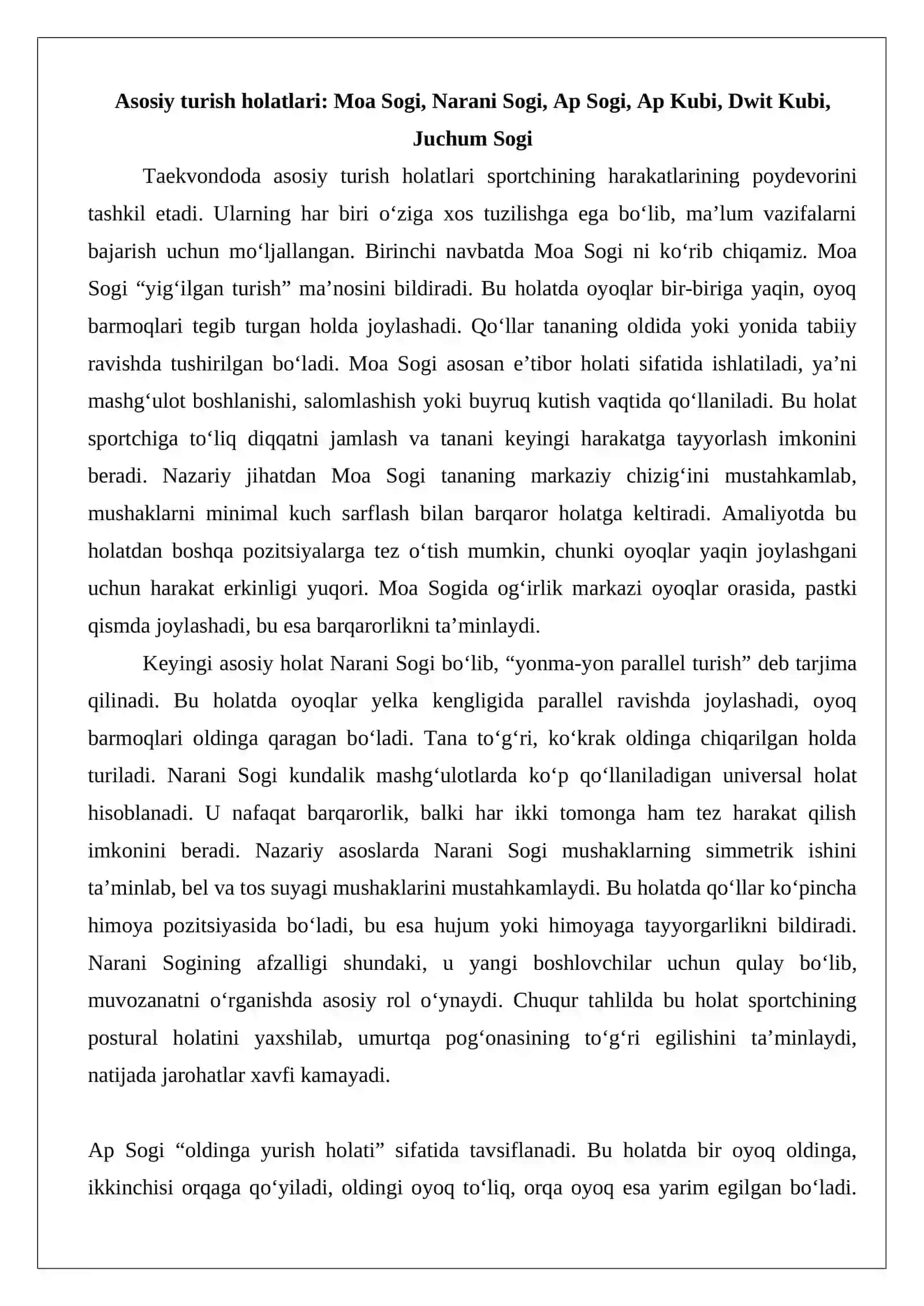 Sogi (Taekvondoda turish holatlari) 4