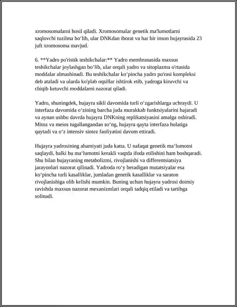 HUJAYRA YADROSI VA UNING VAZIFALARI 4