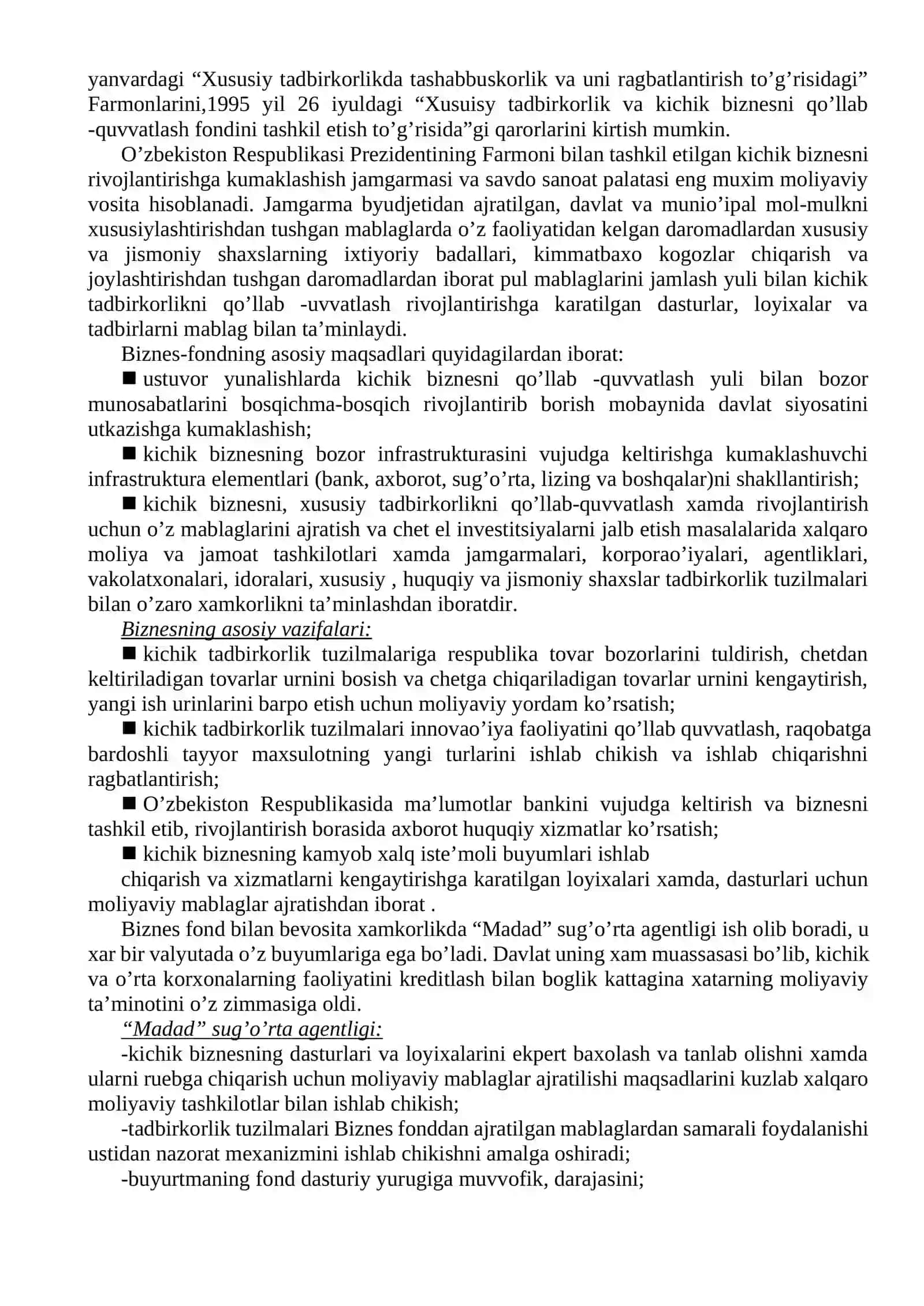 Tadbirkorlikning davlat tomonidan qo’llab-quvvatlanishi va boshqarilishi 4