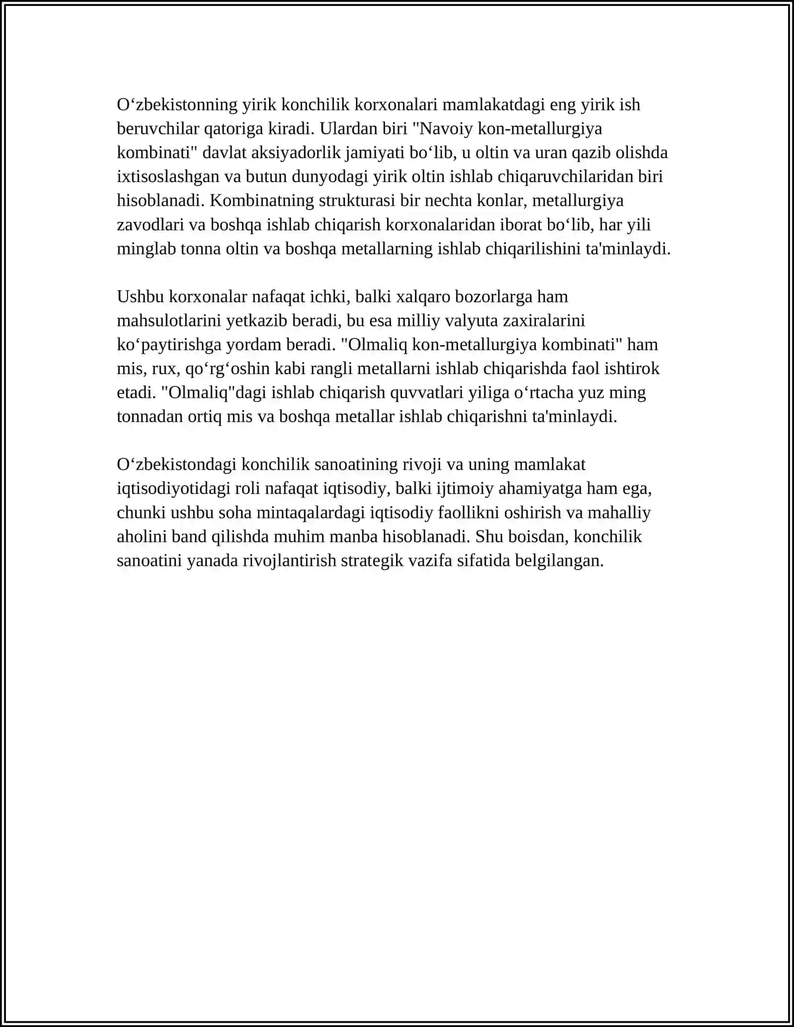 OʻZBEKISTON KONCHILIK SANOATINING RIVOJLANISH TARIXI VA BUGUNGI HALOTI 4